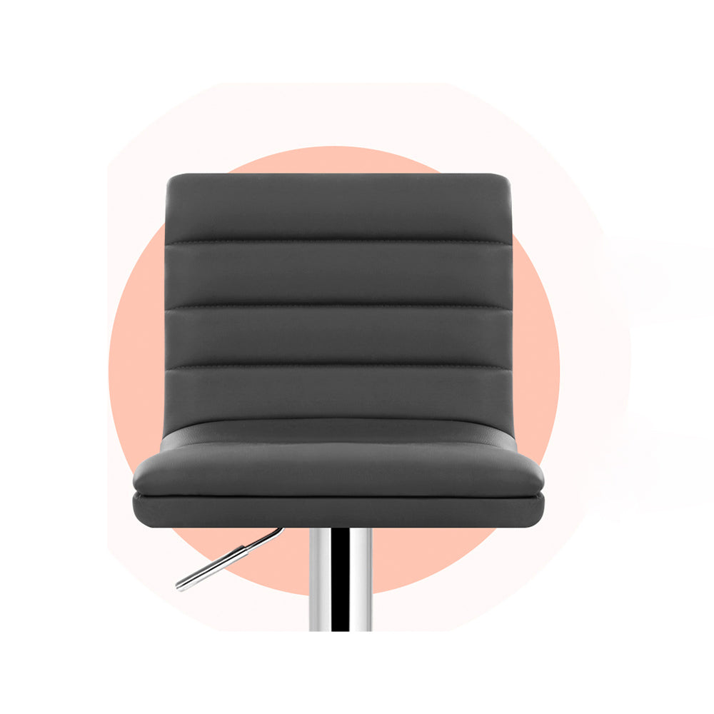 Leather Lined Pattern Bar Stools- Grey and Chrome  -Set of 2