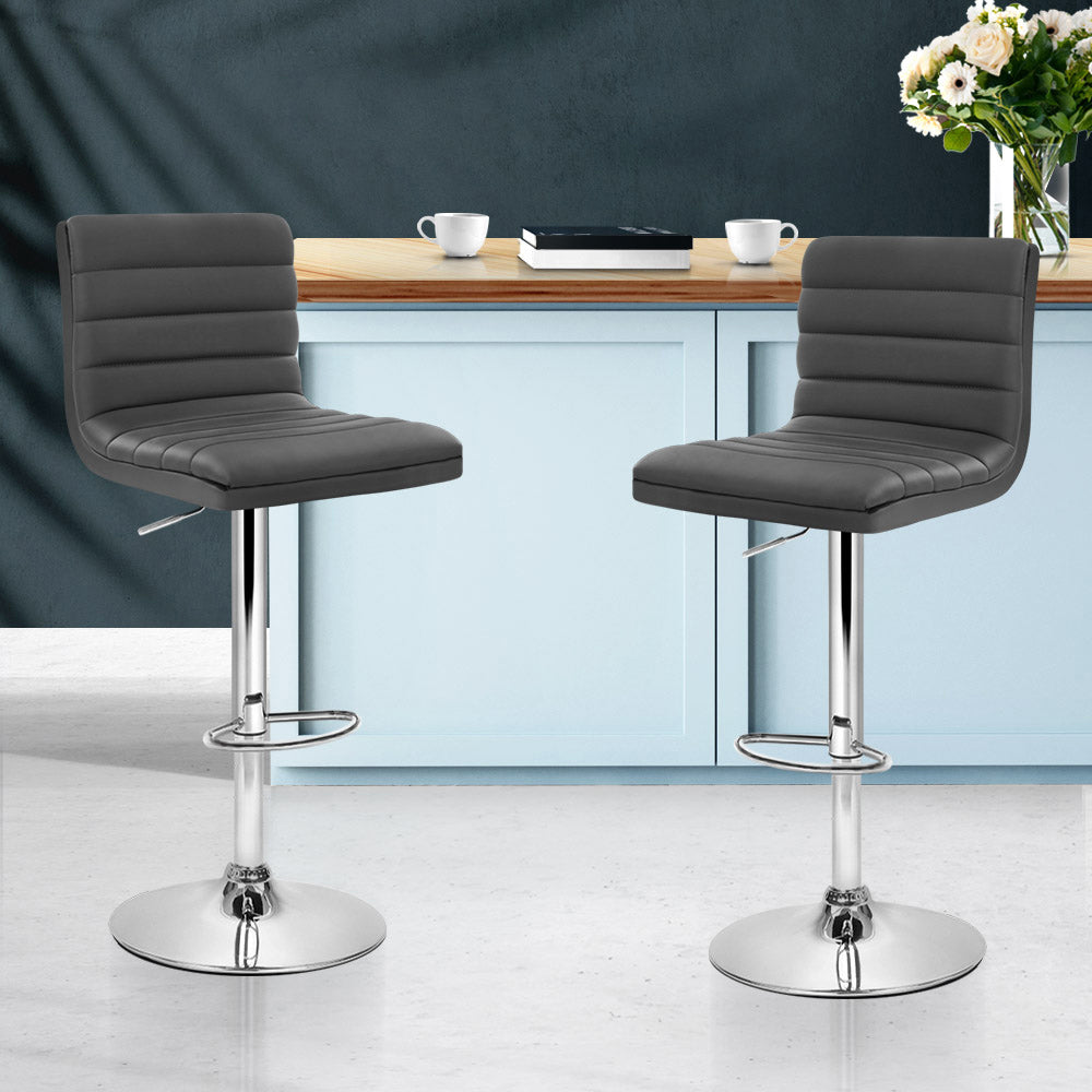 Leather Lined Pattern Bar Stools- Grey and Chrome  -Set of 2