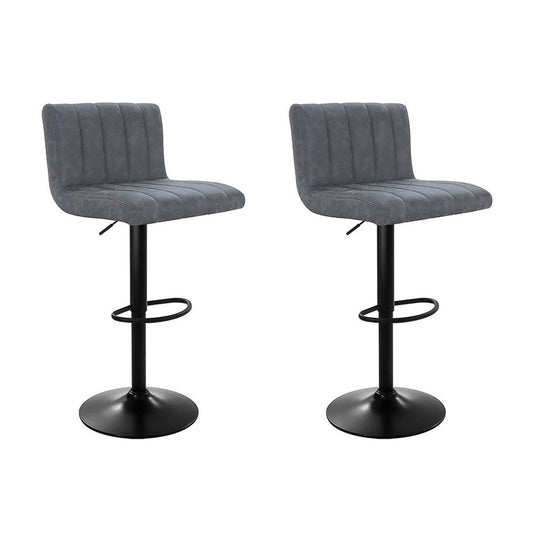 Leather Bar Stool - Set of 2 Grey