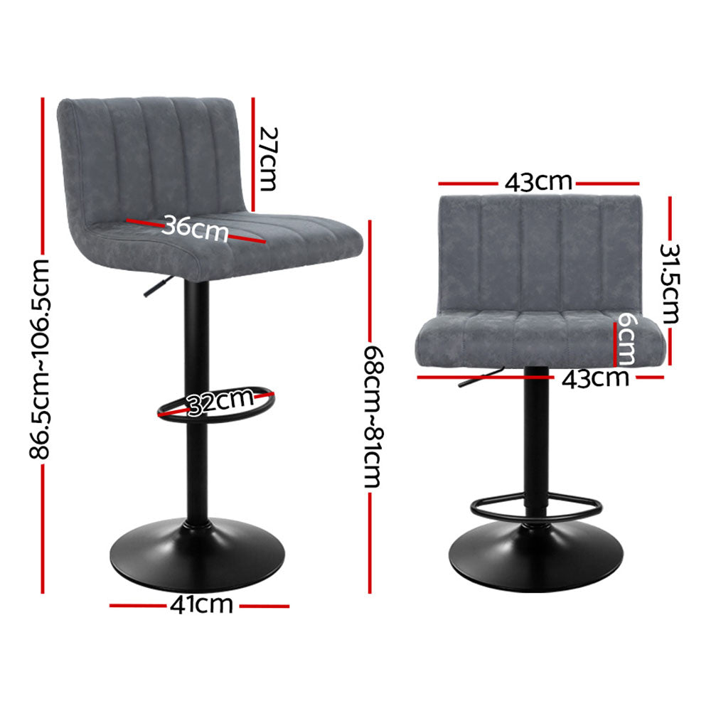 Leather Bar Stool - Set of 2 Grey