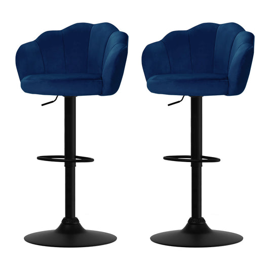 Set of 2 Bar Stools Kitchen Stool Swivel Chair Gas Lift Velvet Chairs Blue