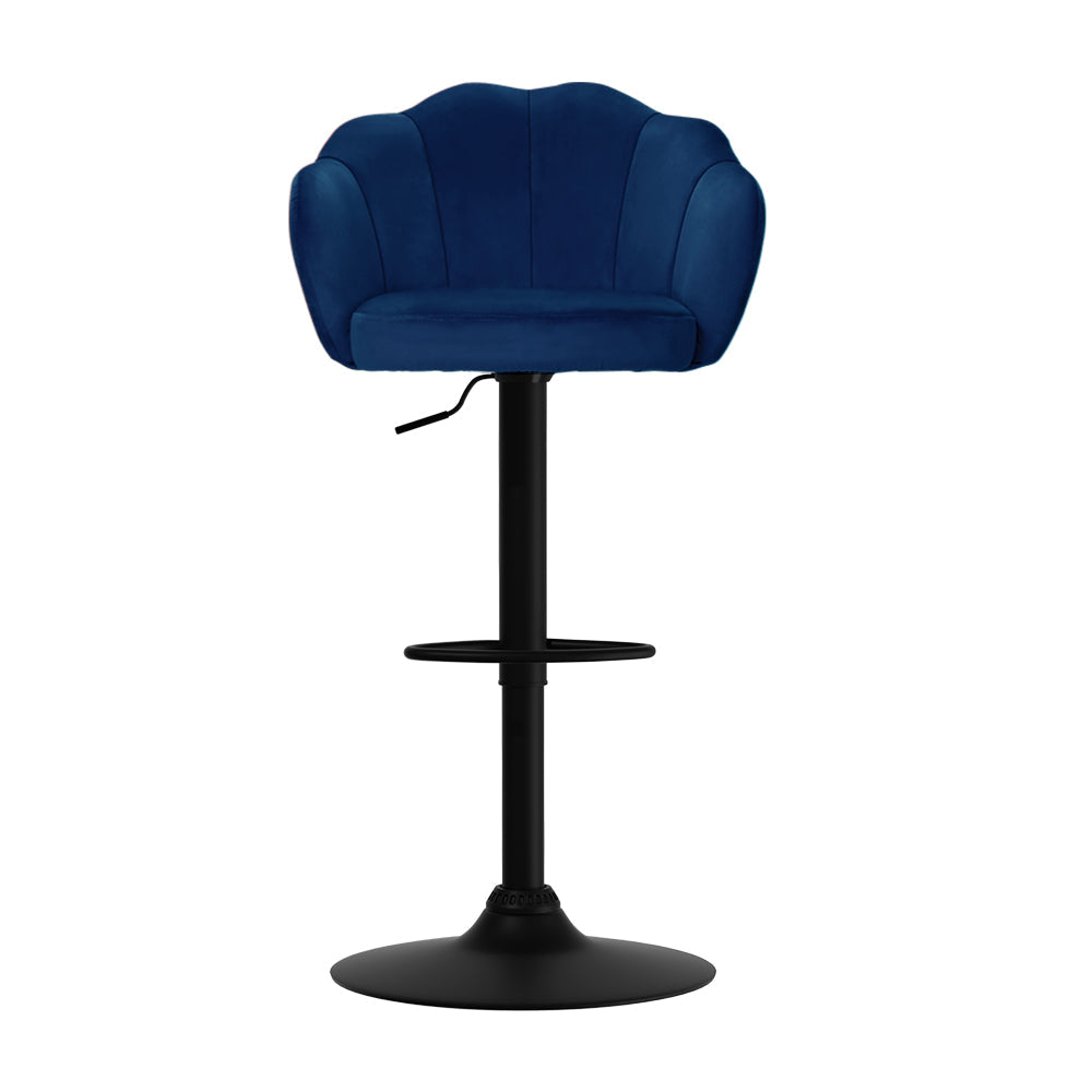 Set of 2 Bar Stools Kitchen Stool Swivel Chair Gas Lift Velvet Chairs Blue