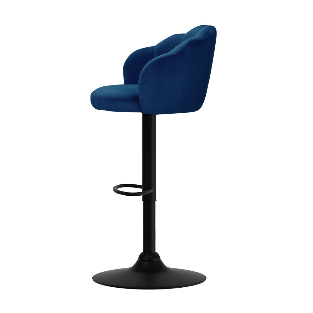 Set of 2 Bar Stools Kitchen Stool Swivel Chair Gas Lift Velvet Chairs Blue