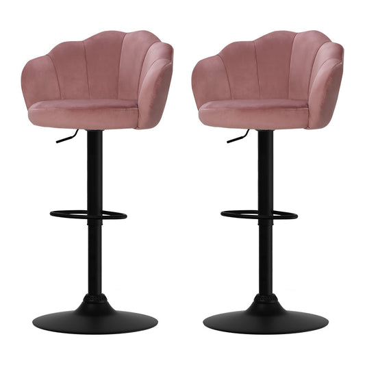 Set of 2 Bar Stools Kitchen Stool Swivel Chair Gas Lift Velvet Chairs Pink