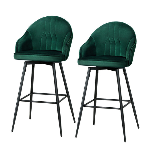 Set of 2 Bar Stools Kitchen Stool Dining Chairs Velvet Chair Barstool Green