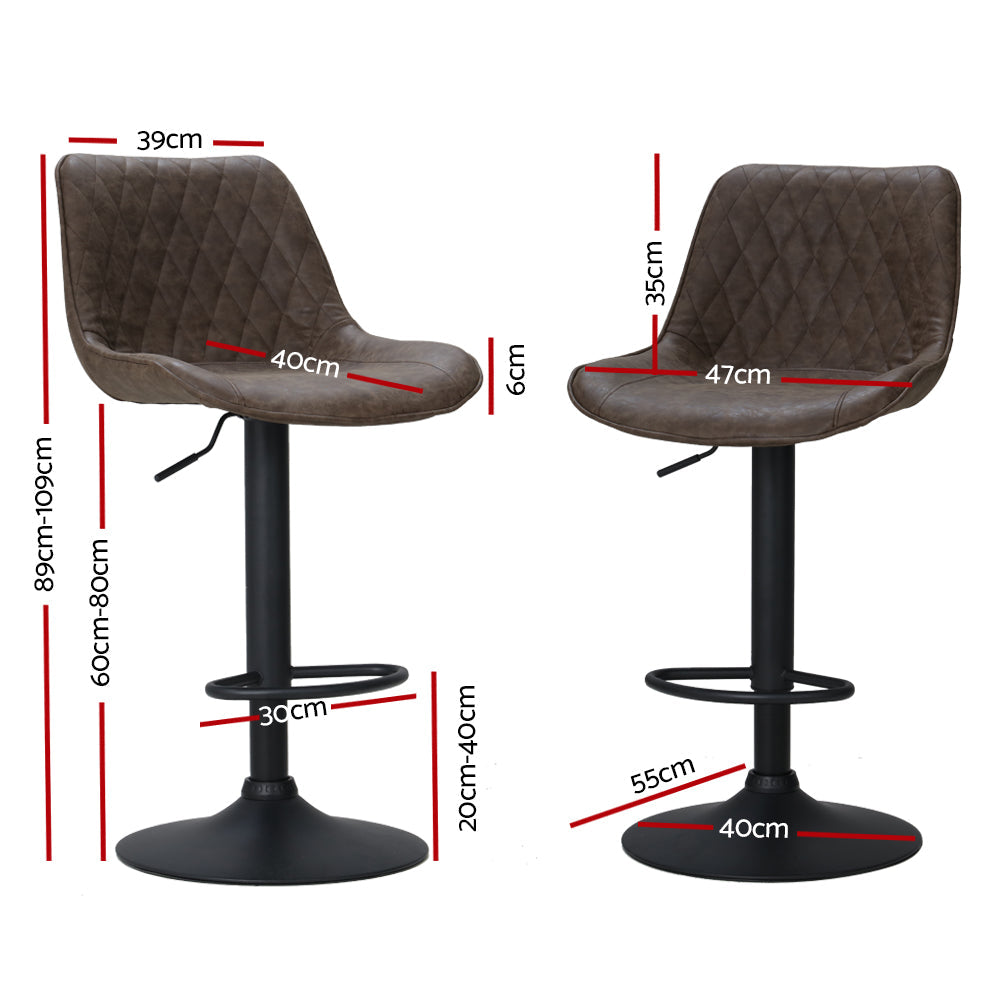 Set of 2 Bar Stools Kitchen Stool Chairs Metal Barstool Dining Chair Brown