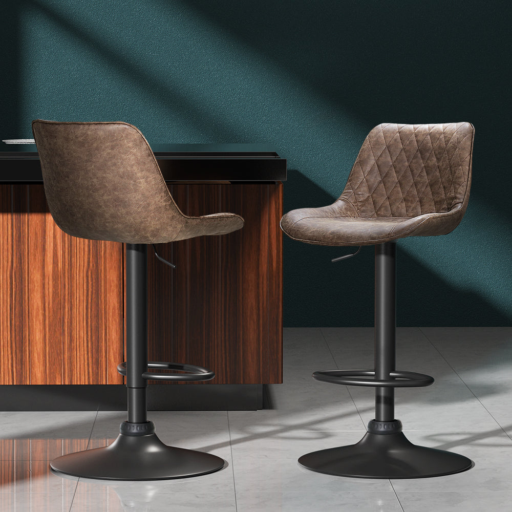 Set of 2 Bar Stools Kitchen Stool Chairs Metal Barstool Dining Chair Brown