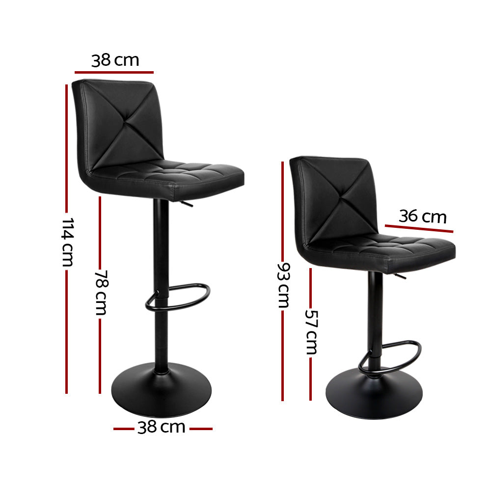 Leather Bar Stools Gas Lift - Black - Set of 2