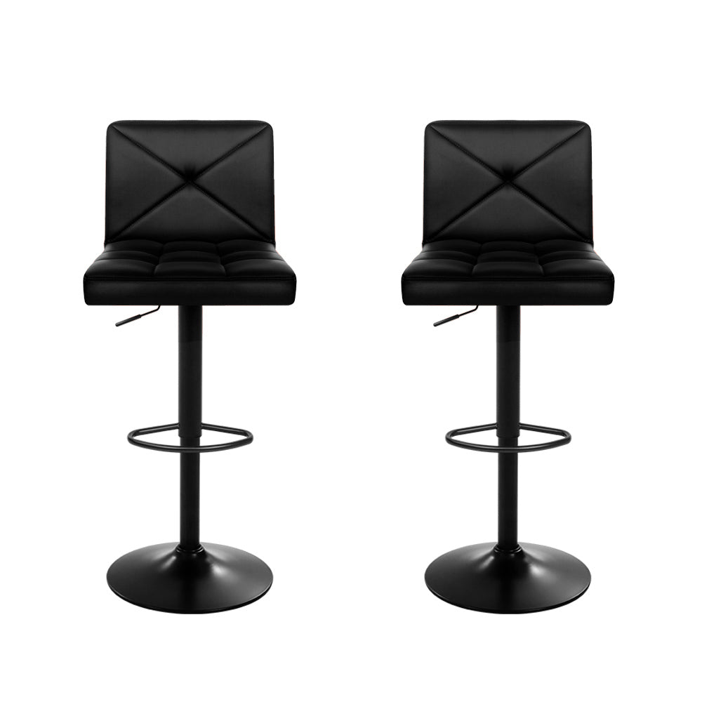 Leather Bar Stools Gas Lift - Black - Set of 2
