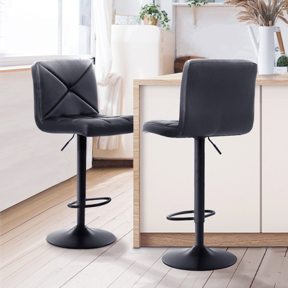 Leather Bar Stools Gas Lift - Black - Set of 2