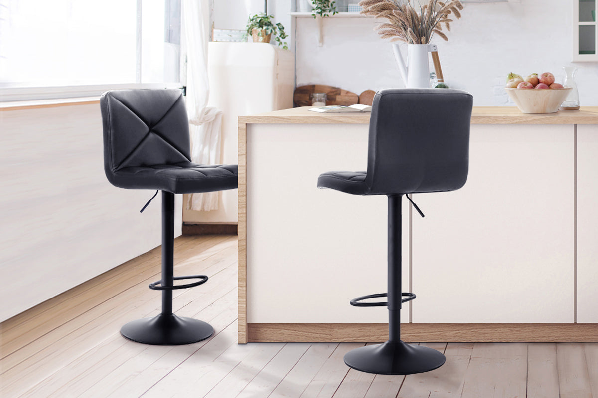 Leather Bar Stools Gas Lift - Black - Set of 2