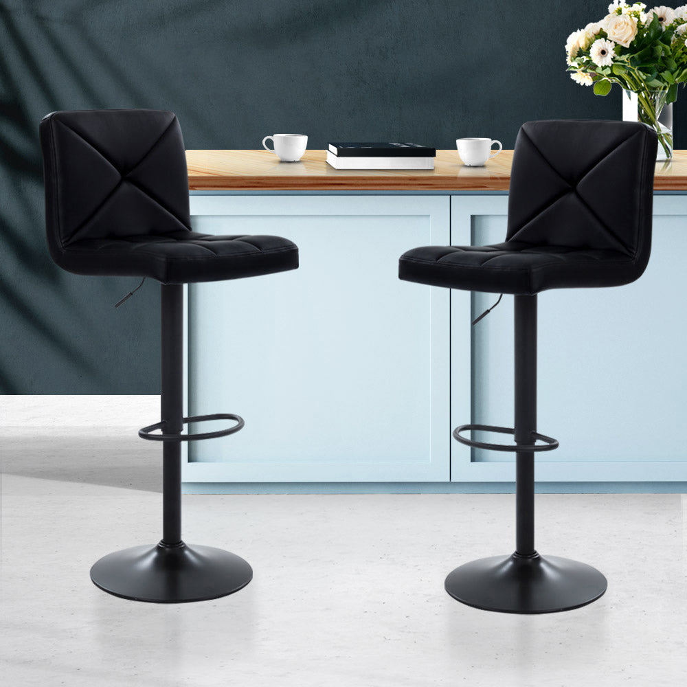 Leather Bar Stools Gas Lift - Black - Set of 2
