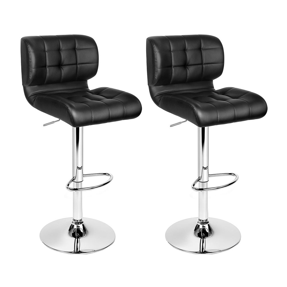 Artiss Set of 2 PU Leather Gas Lift Bar Stools - Black and Chrome