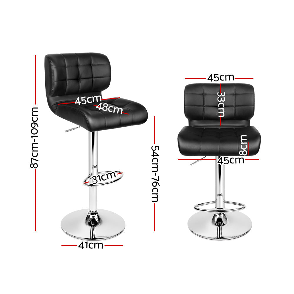 Leather Bar Stools Gas Lift - Black and Chrome - Set of 2