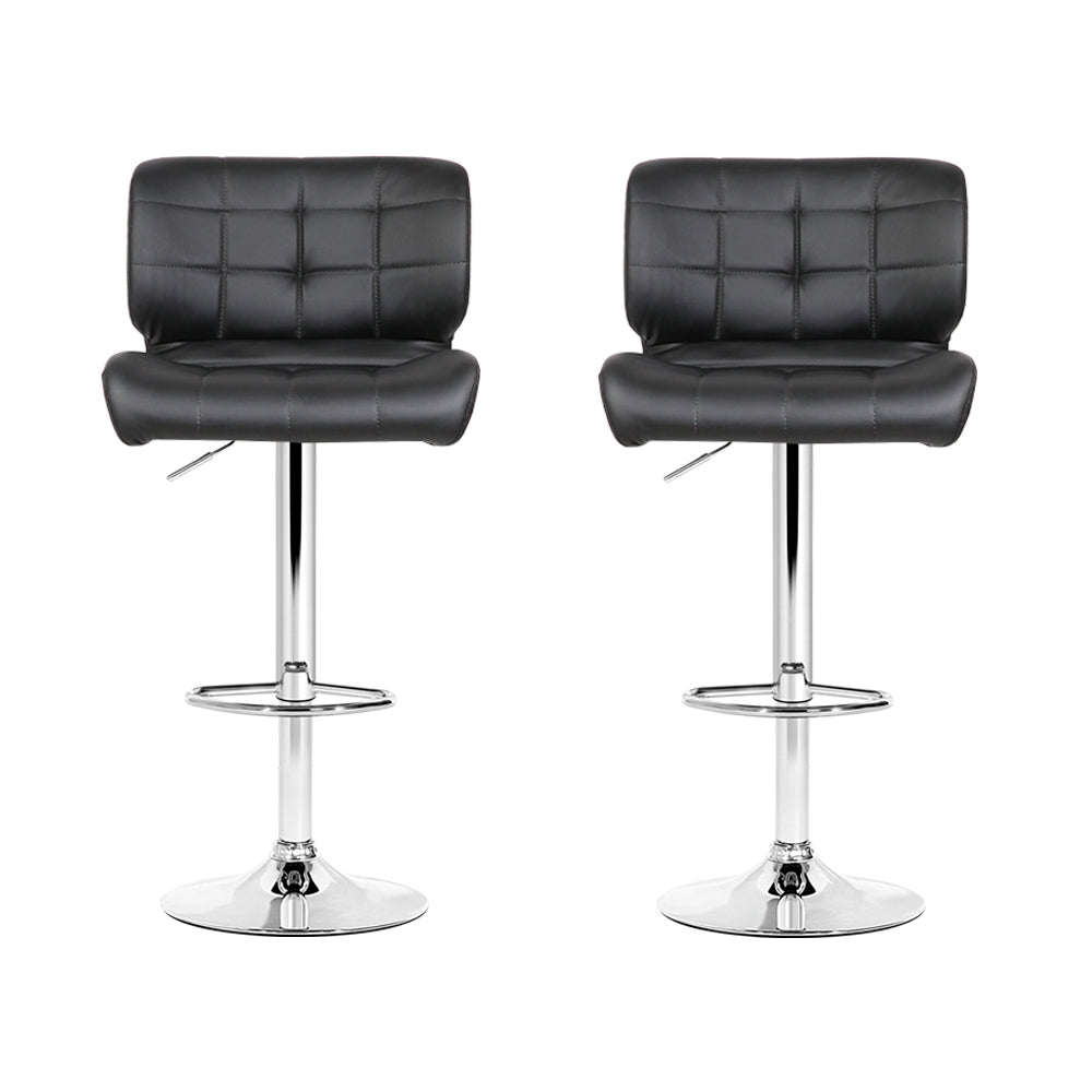 Leather Bar Stools Gas Lift - Black and Chrome - Set of 2