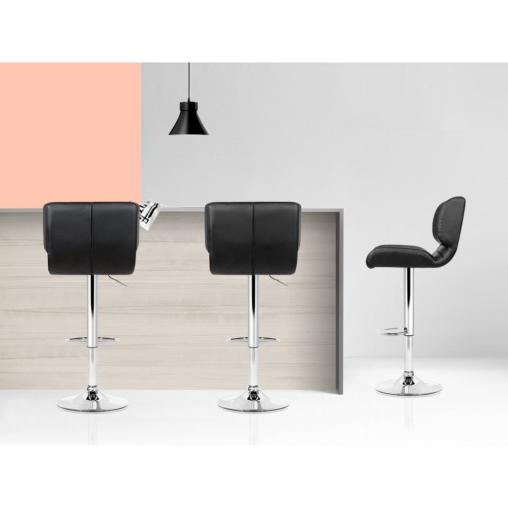 Leather Bar Stools Gas Lift - Black and Chrome - Set of 2