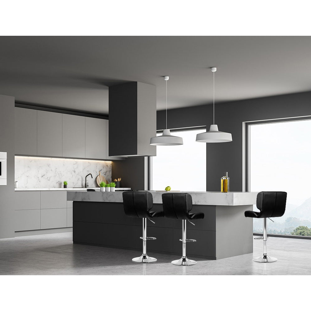 Leather Bar Stools Gas Lift - Black and Chrome - Set of 2