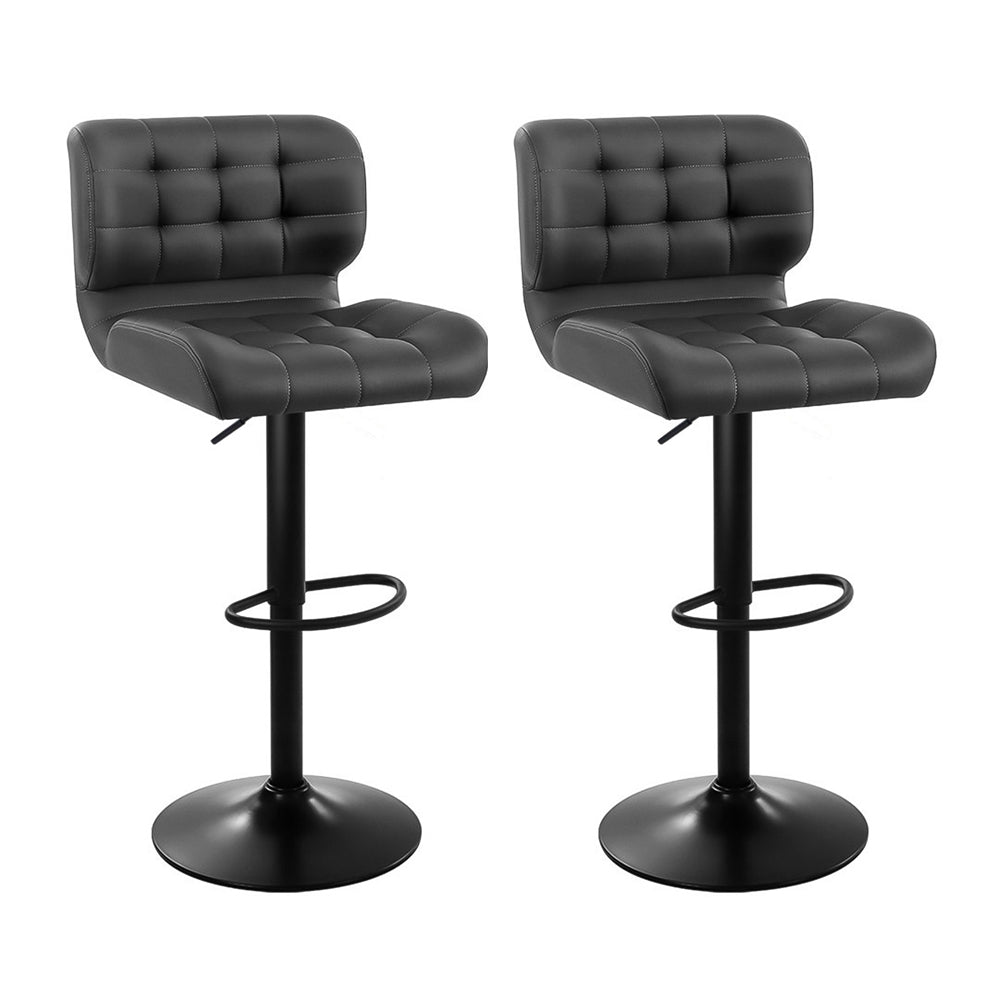 Leather Bar Stools Gas Lift - Black and Grey - Set of 2