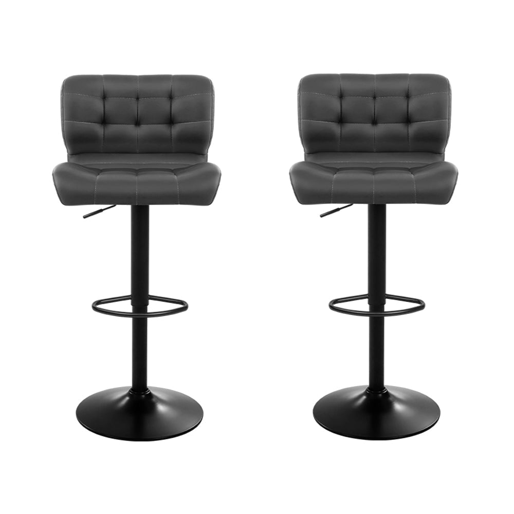 Leather Bar Stools Gas Lift - Black and Grey - Set of 2