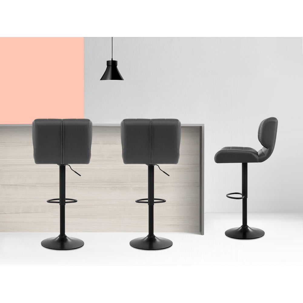 Leather Bar Stools Gas Lift - Black and Grey - Set of 2