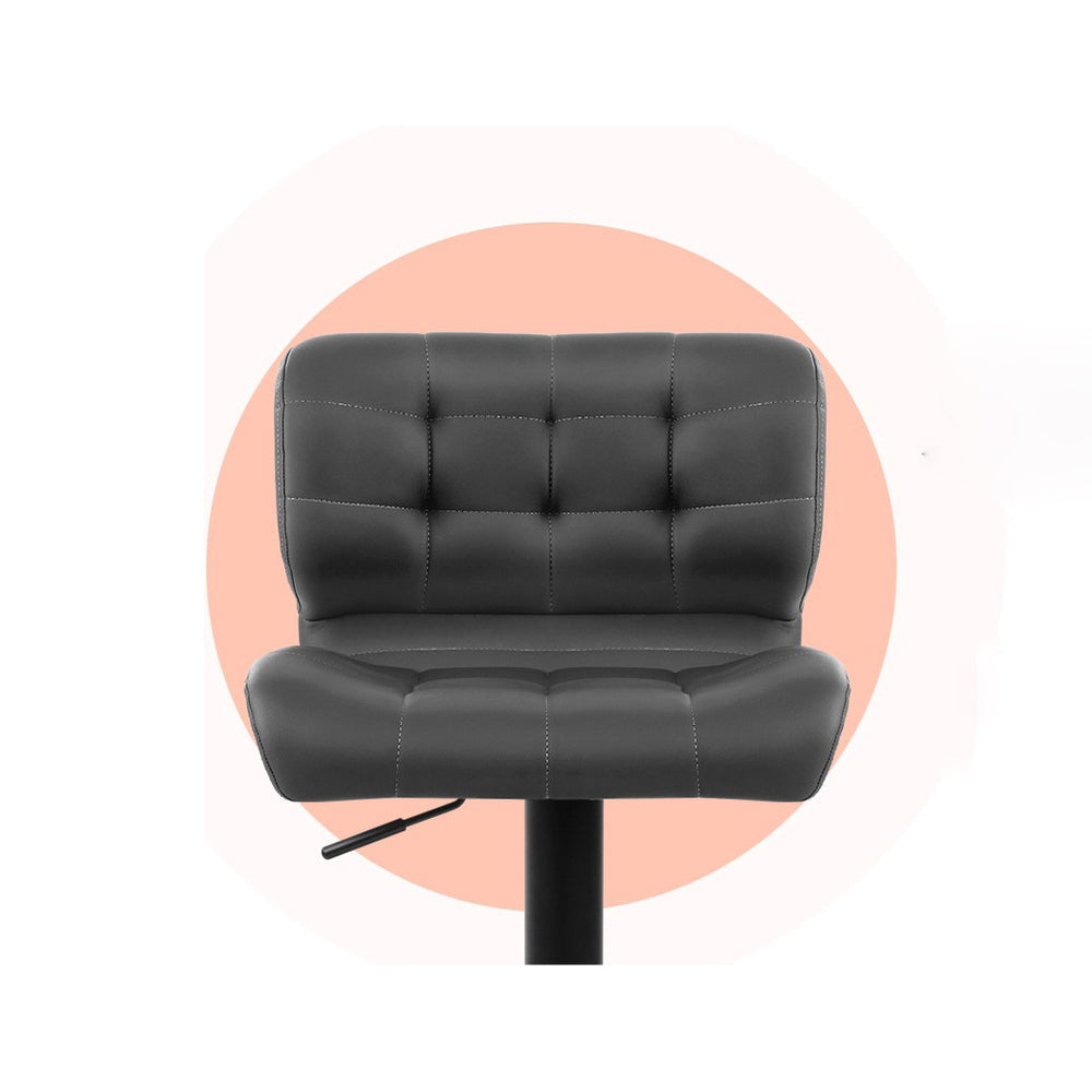Leather Bar Stools Gas Lift - Black and Grey - Set of 2