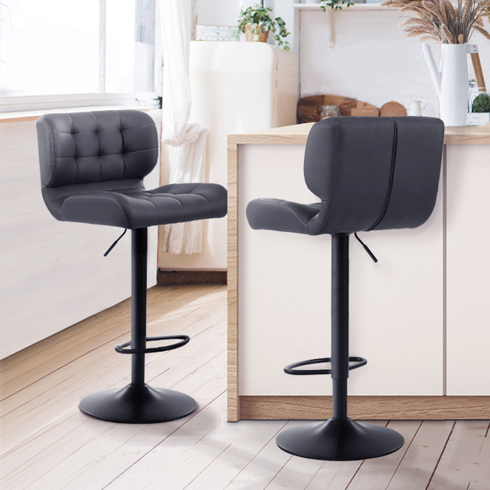 Leather Bar Stools Gas Lift - Black and Grey - Set of 2