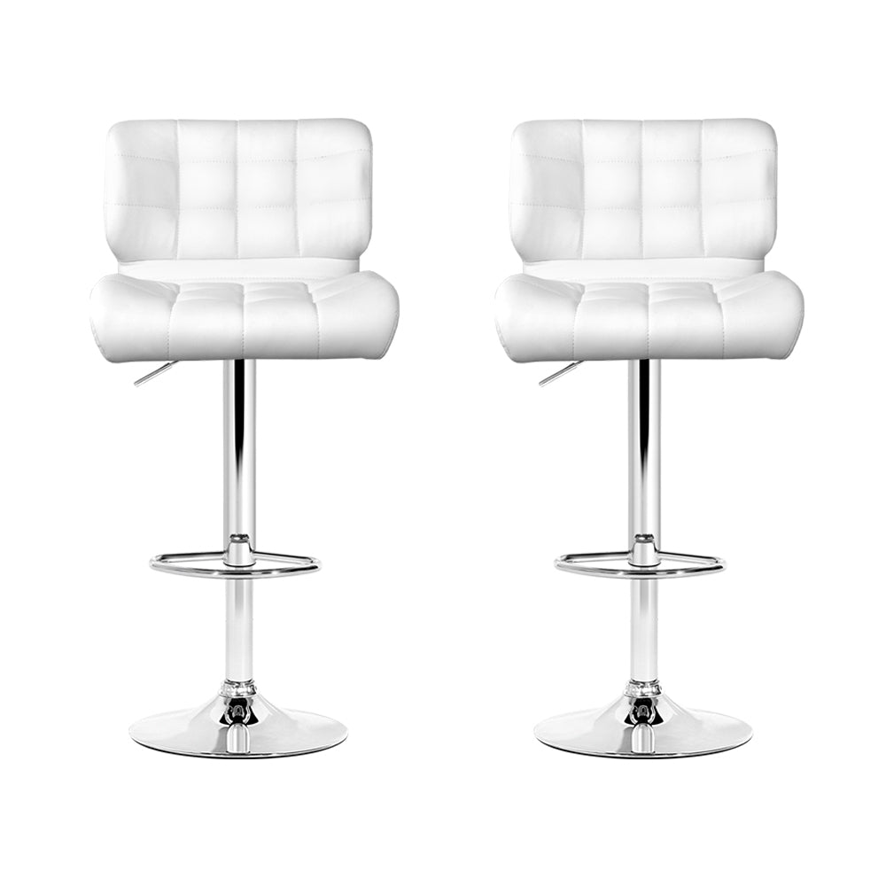 Leather Bar Stools with Backrest Gas Lift - White and Chrome - Set of 2