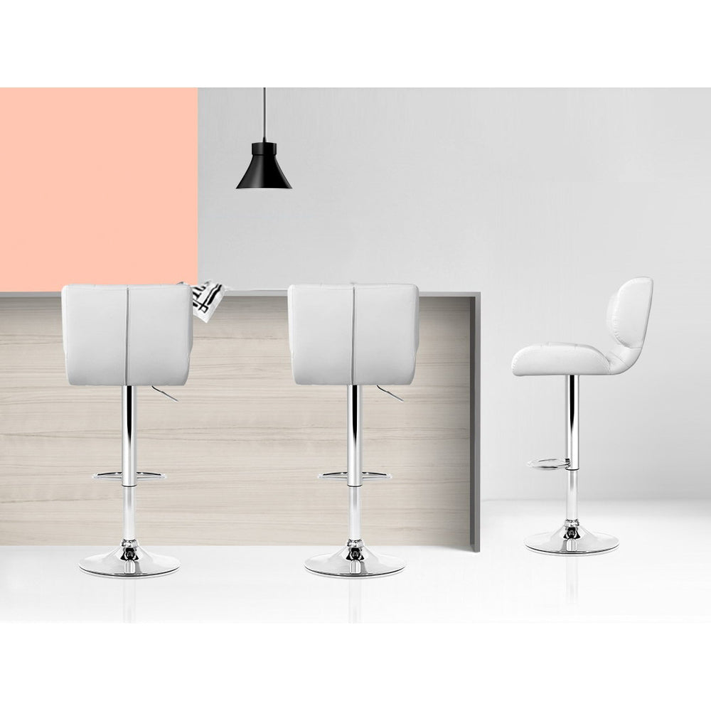 Leather Bar Stools with Backrest Gas Lift - White and Chrome - Set of 2