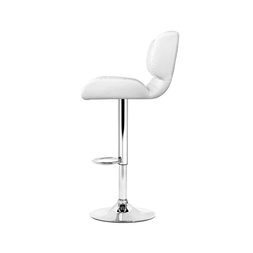 Set of 4 PU Leather Gas Lift Bar Stools - White and Chrome