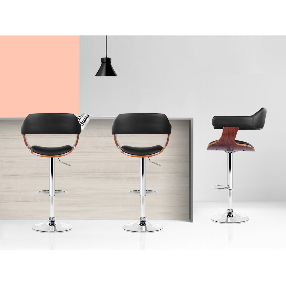 Set of 2 Wooden Bar Stool - Black and Wood