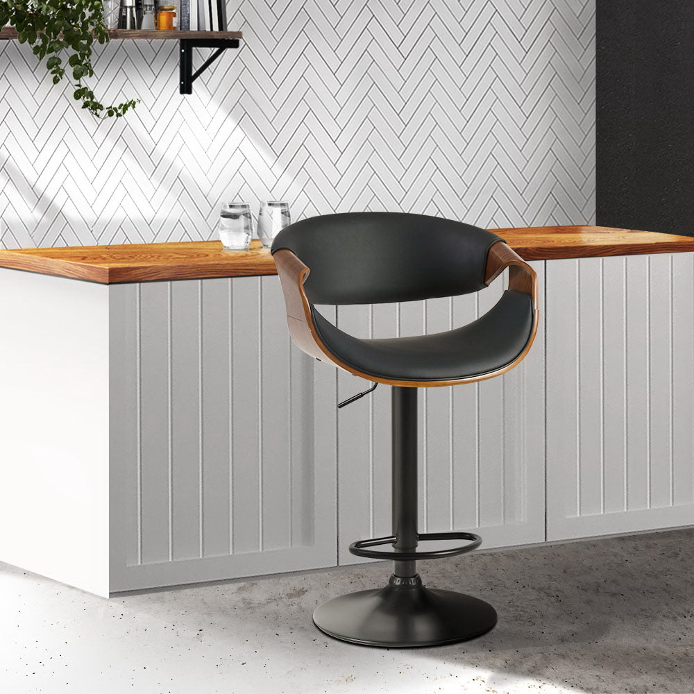 Bar Stools Swivel Chair Kitchen Gas Lift Wooden Bar Stool Leather Black