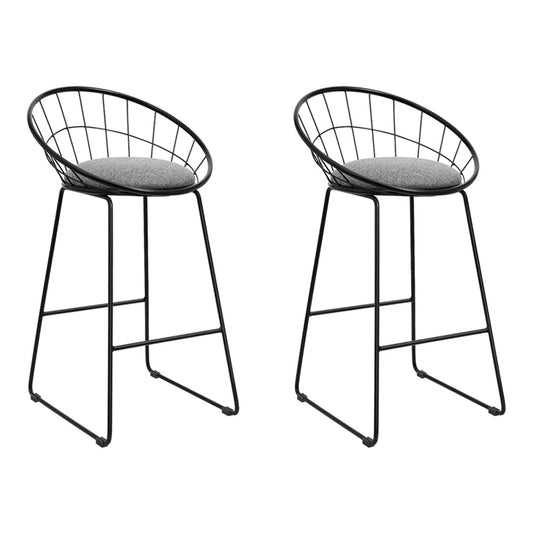 Set of 2 Bar Stools Steel Fabric - Grey and Black