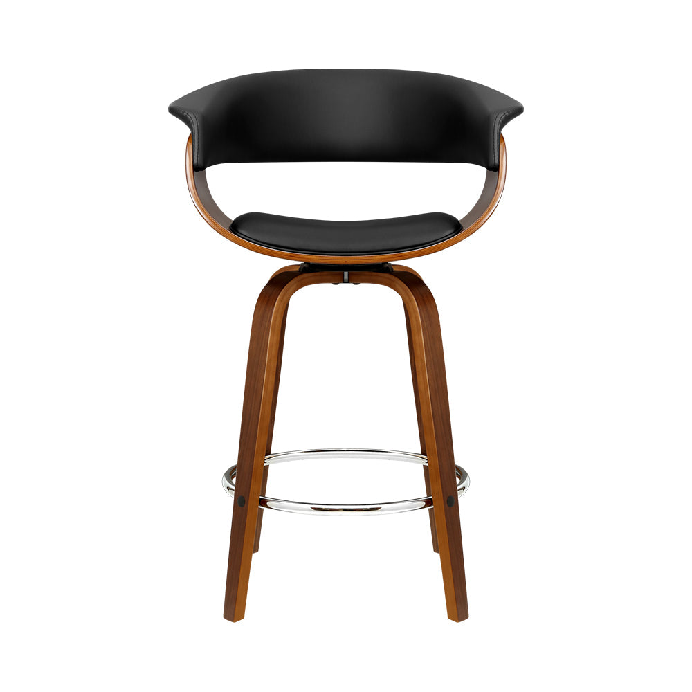 Swivel PU Leather Bar Stool - Wood and Black