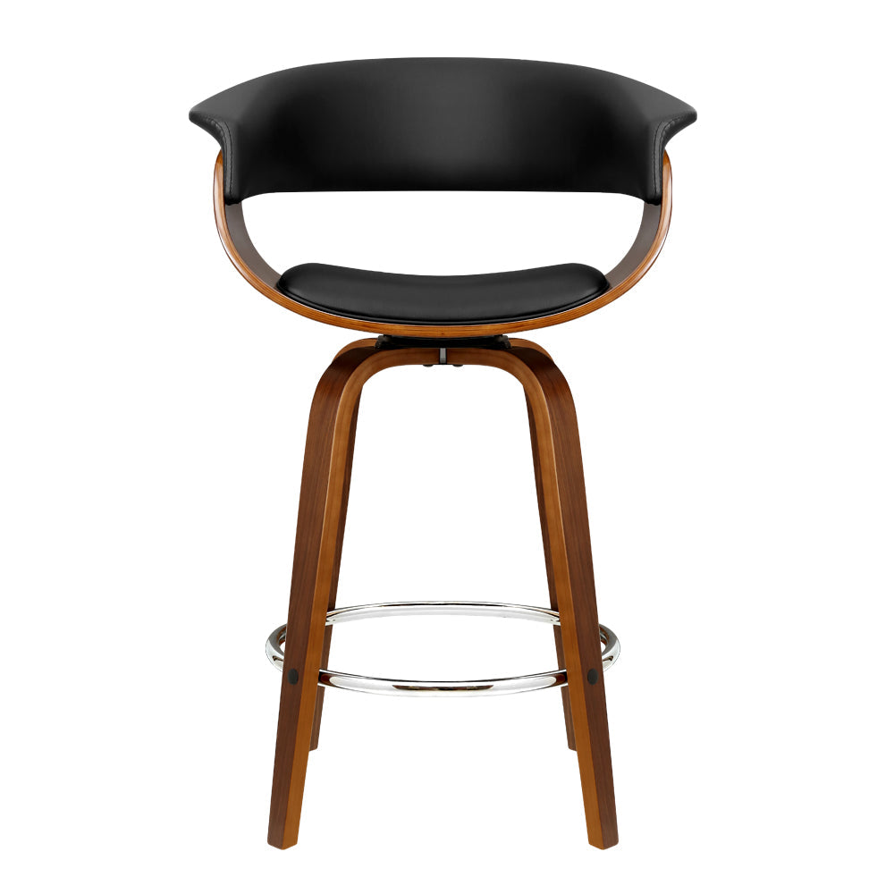 Set of 2 Swivel PU Leather Bar Stool - Wood and Black