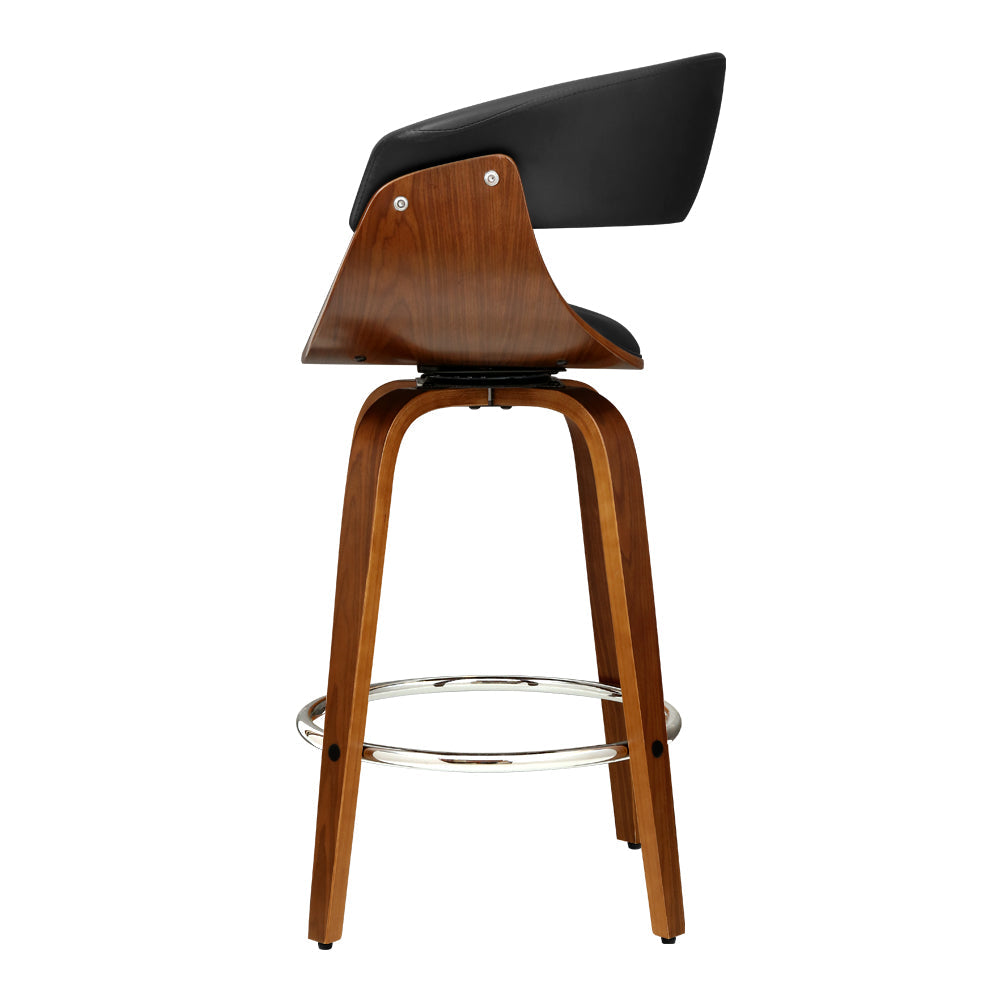 Set of 2 Swivel PU Leather Bar Stool - Wood and Black