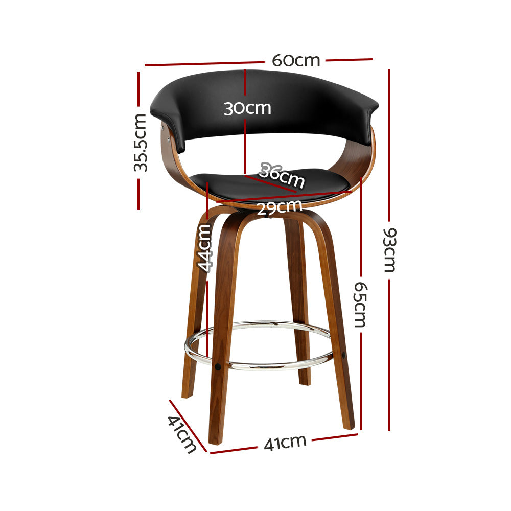 Set of 4 Swivel PU Leather Bar Stool - Wood and Black