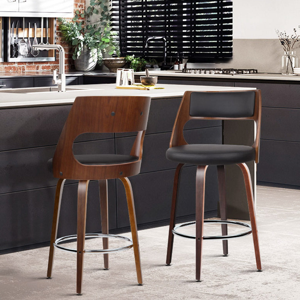 Wooden Bar Stools - Black - Set of 2