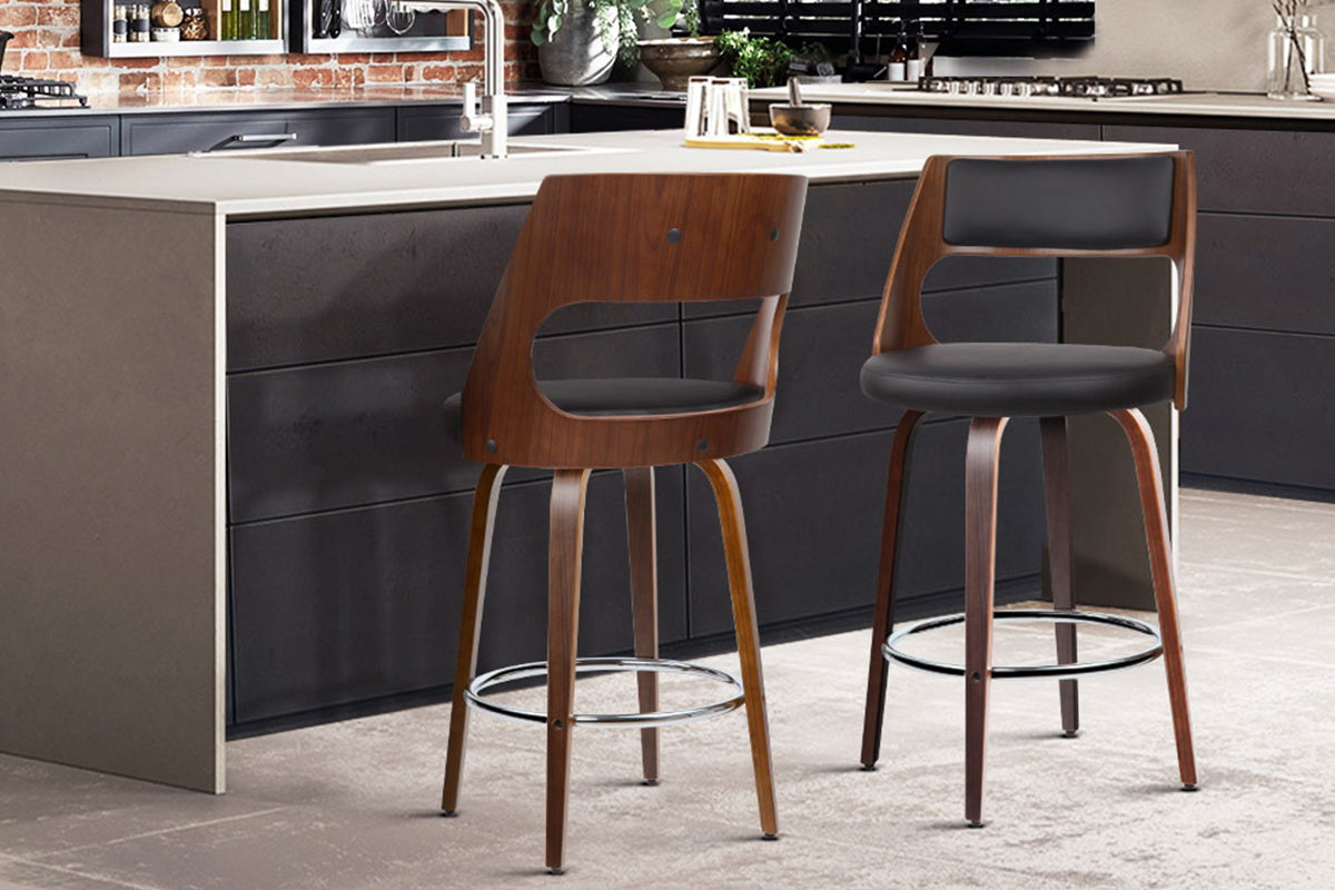 Wooden Bar Stools - Black - Set of 2