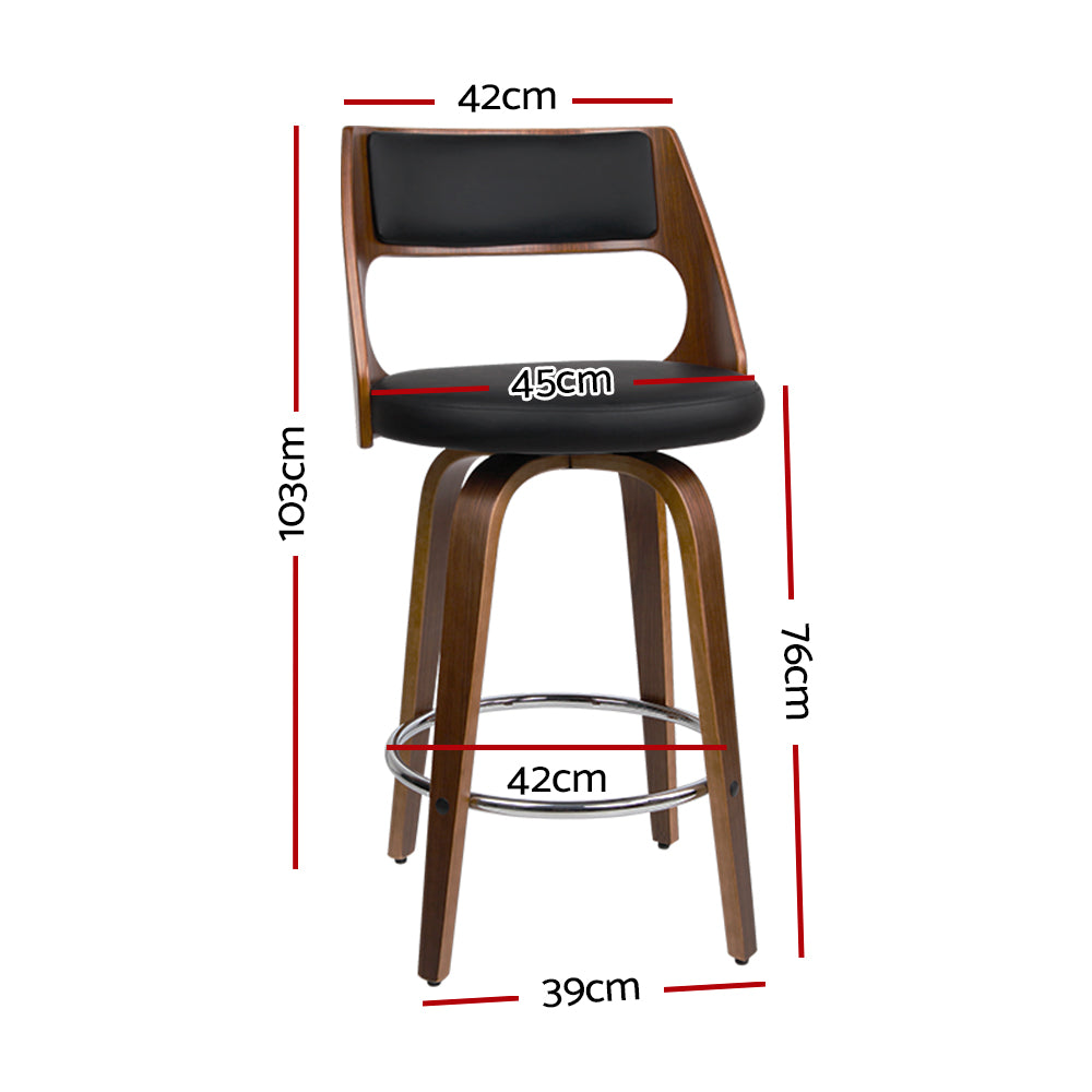 Set of 2 Wooden Bar Stools PU Leather - Black and Wood