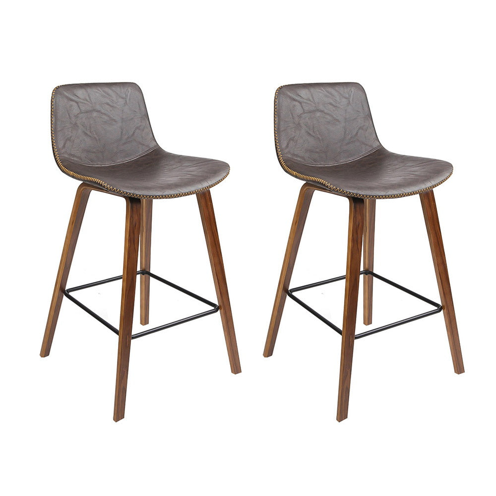 Artiss Set of 2 PU Leather Bar Stools Square Footrest - Wood and Brown