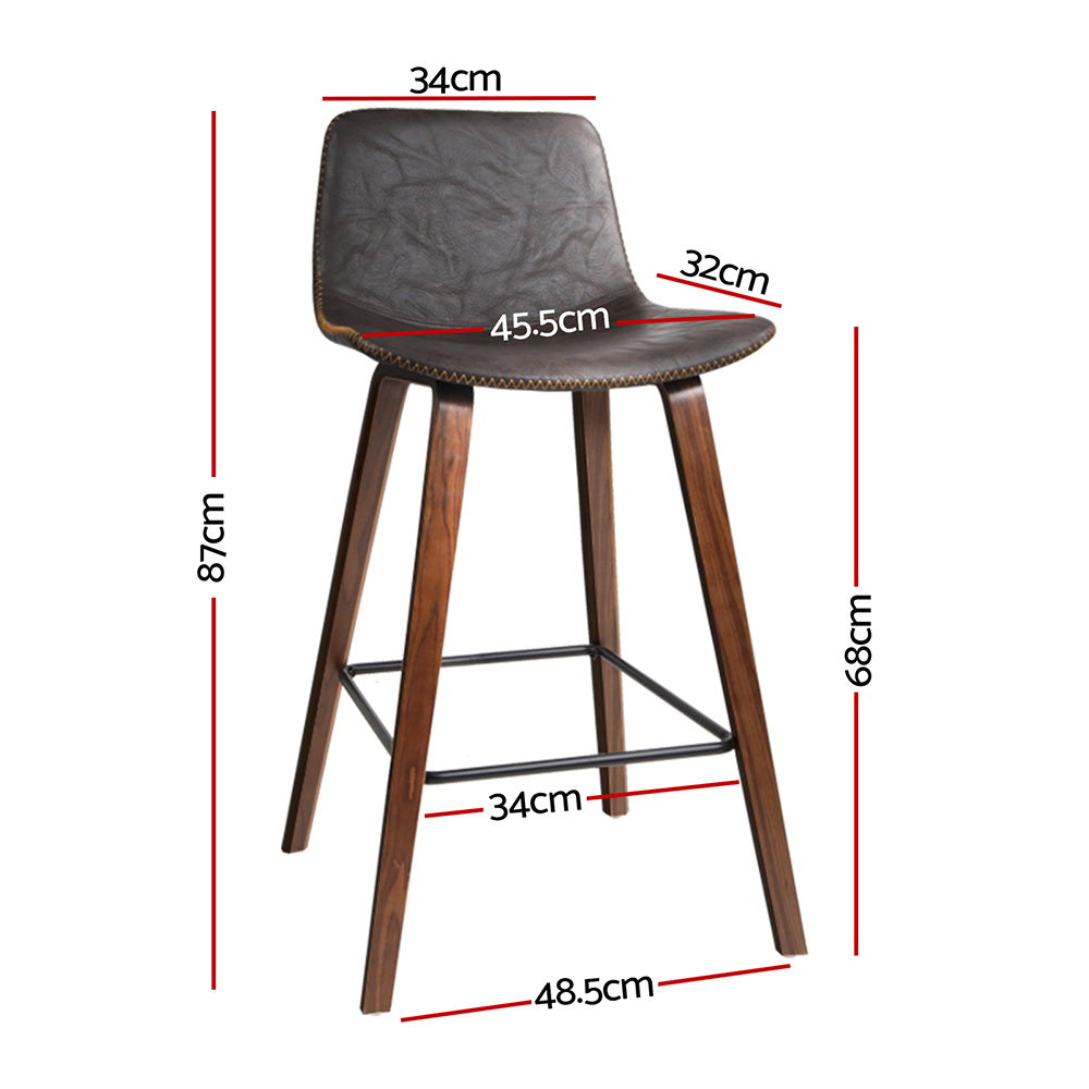 Leather Patterned Bar Stools Gas Lift - Wood and Brown - Set of 2