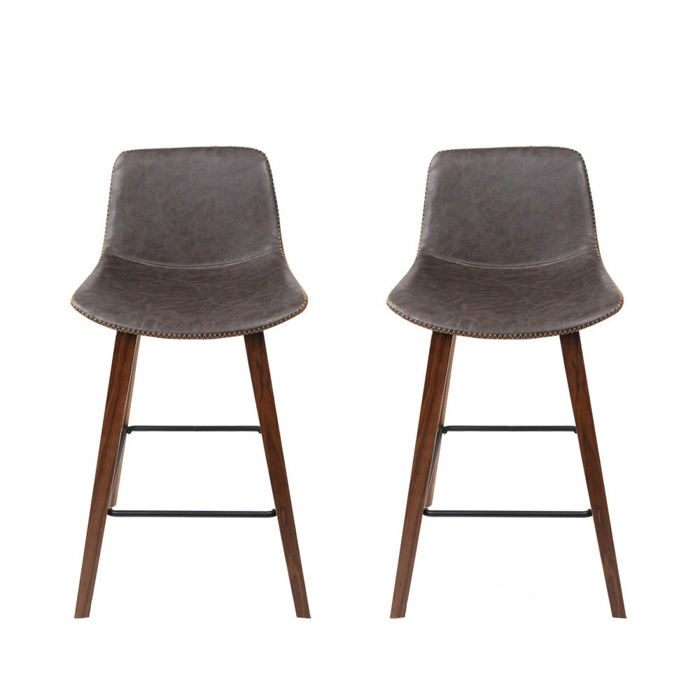 Leather Patterned Bar Stools Gas Lift - Wood and Brown - Set of 2