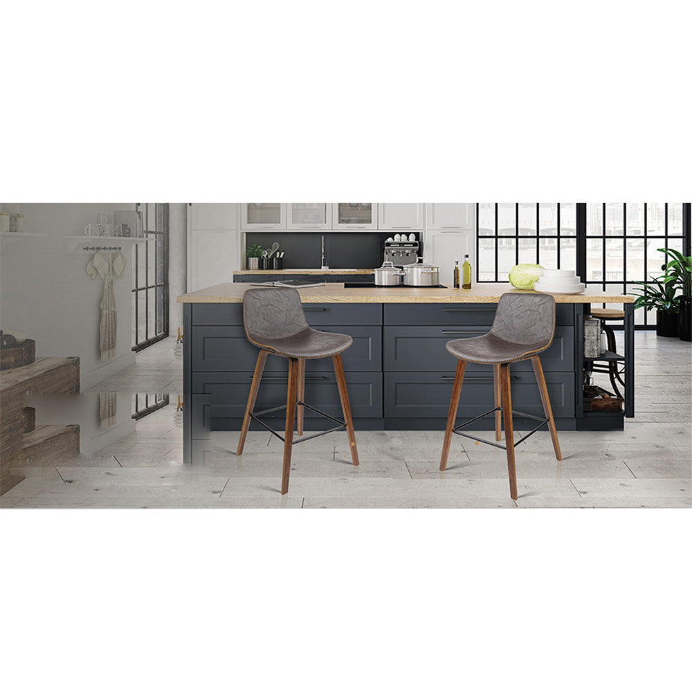 Leather Patterned Bar Stools Gas Lift - Wood and Brown - Set of 2