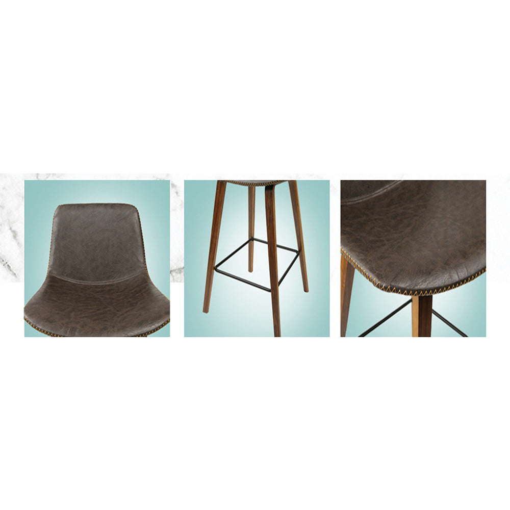 Leather Patterned Bar Stools Gas Lift - Wood and Brown - Set of 2