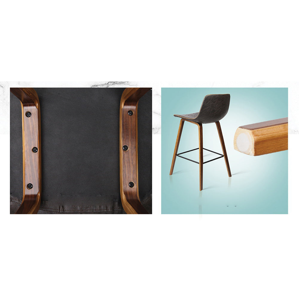 Leather Patterned Bar Stools Gas Lift - Wood and Brown - Set of 2