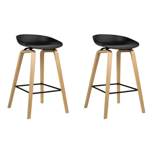 Wooden Square Bar Stool - Black - Set of 2