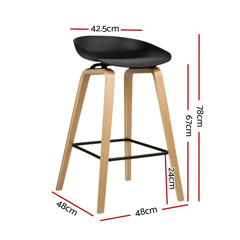 Wooden Square Bar Stool - Black - Set of 2
