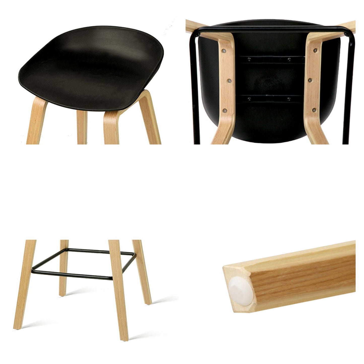 Wooden Square Bar Stool - Black - Set of 2