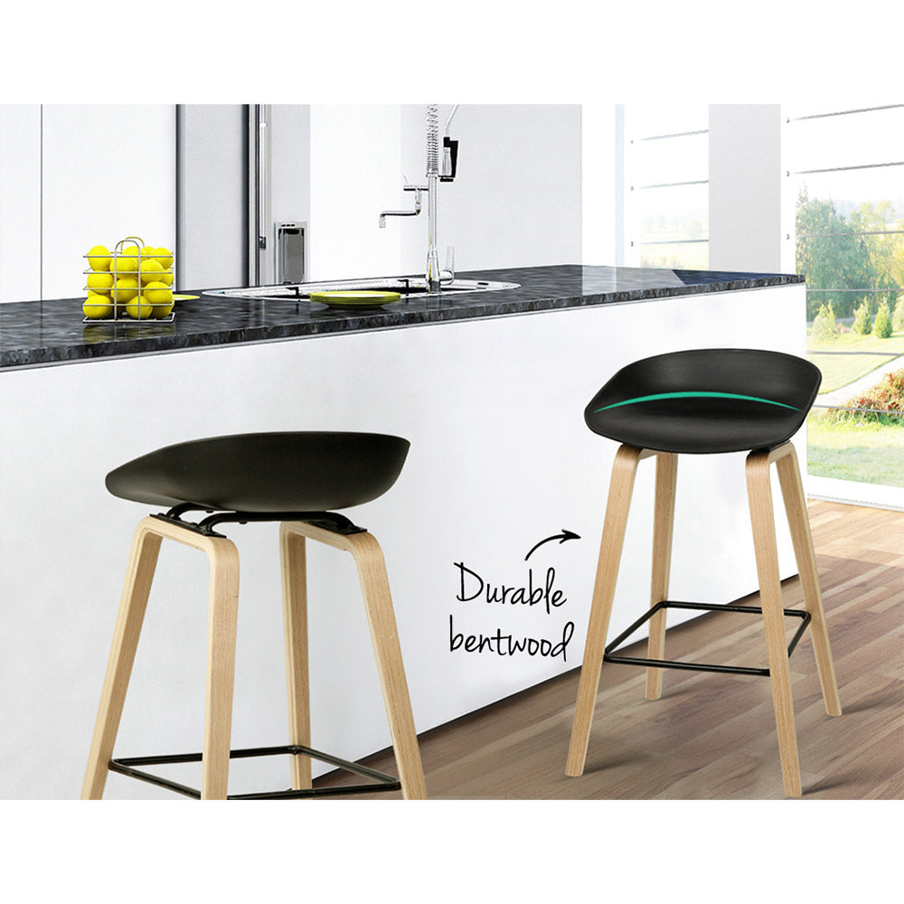 Wooden Square Bar Stool - Black - Set of 2