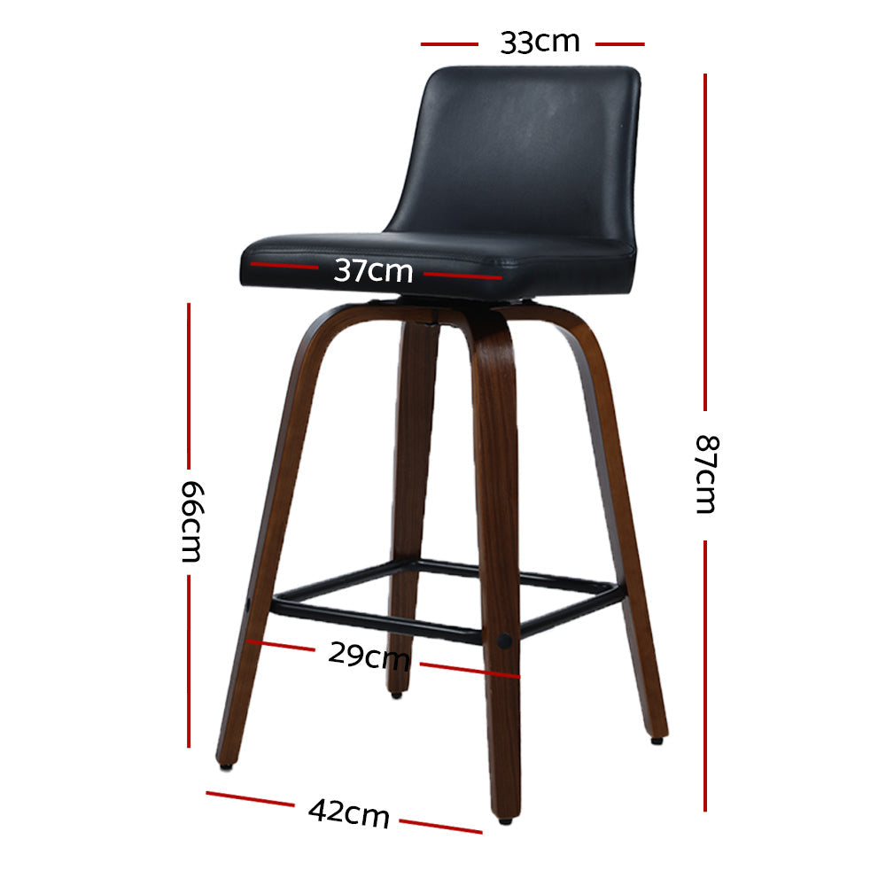 Set of 2 Wooden PU Leather Bar Stool - Black and Brown Wood Legs